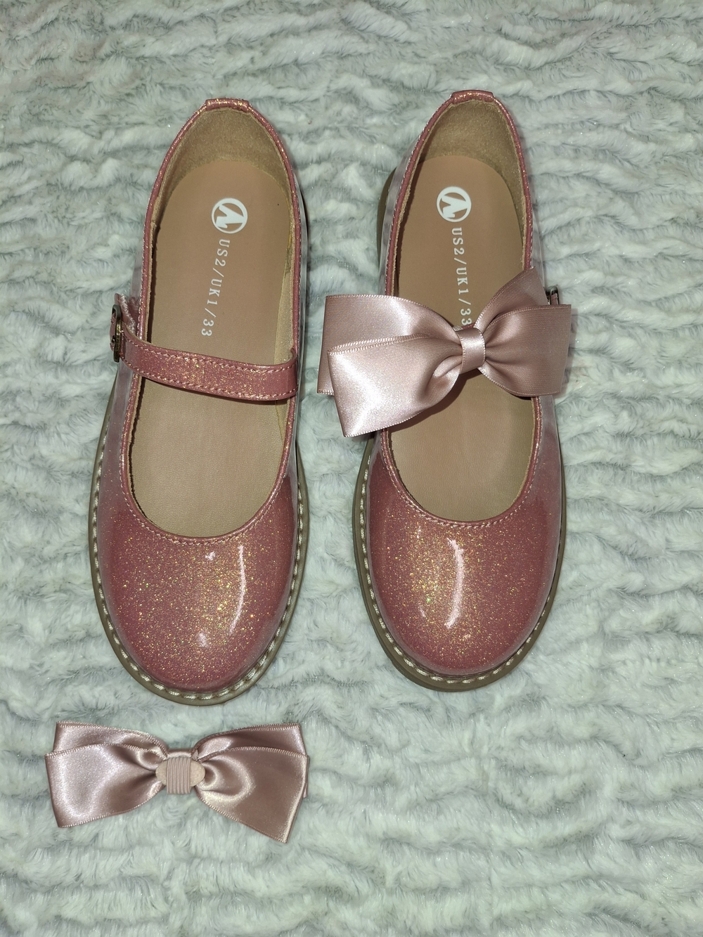 Girls Sparkle Pink Bow Mary Jane Kids Shoes - Picture 3 of 6